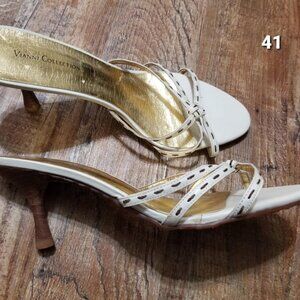 Vianne Collection Women's Shoes Wood Heels Brazil 41 Leather Cream Slip on 10.5